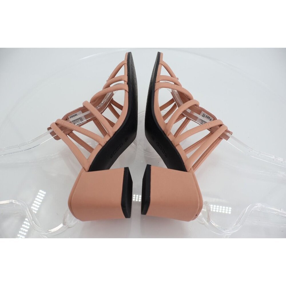 Ecco Elevate Sandals Womens 8 / 8.5 Leather Nude Beige Square toe Block Heel - Picture 9 of 14